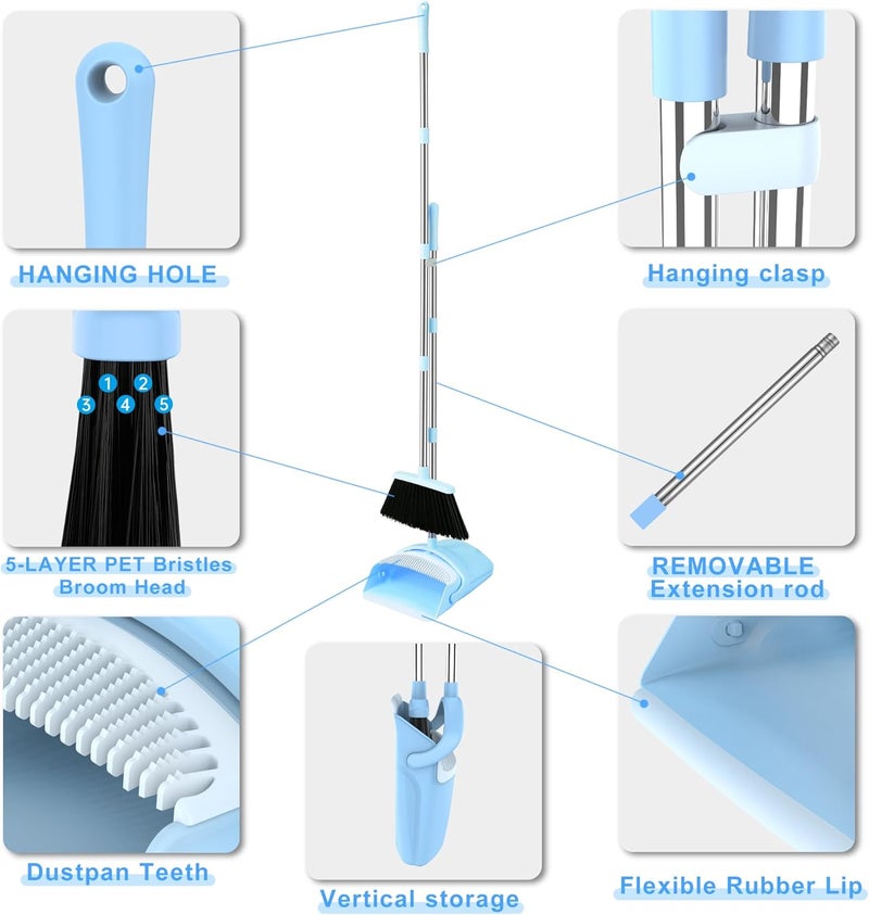 BSKLIN Broom and Dustpan Set, House Broom for Sweeping Indoor Collapsible Broom with Dust Pan Combo Set for Home Office Kitchen Lobby Floor Pet Hair - Image 2